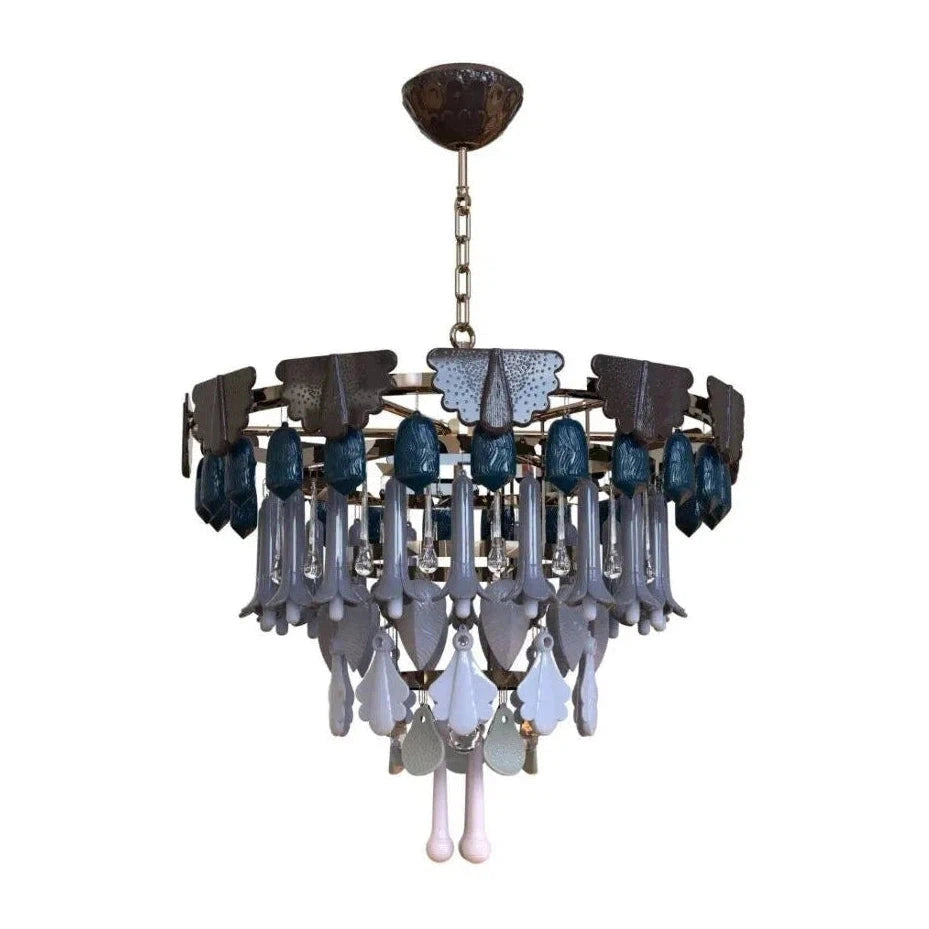 Art Deco Porcelain and Glass Chandelier / Winter / Small