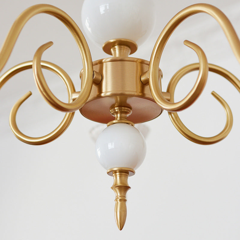 Three-Light Copper Milk Glass Chandelier