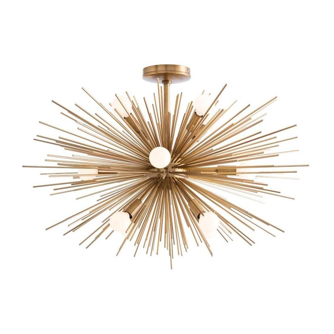 12-Light Antique Brass Starburst Chandelier