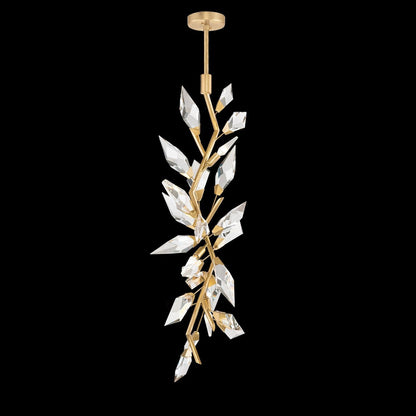 19-Inch Crystal Branch Linear Pendant Light / Gold