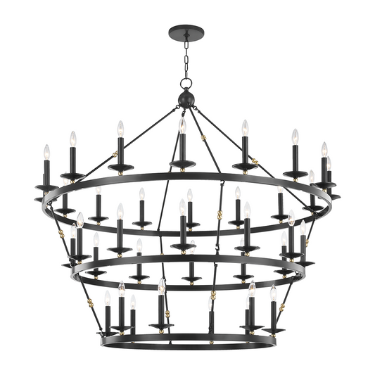 36-Light Three-Tier Wagon-Wheel Chandelier / Aged Old Bronze