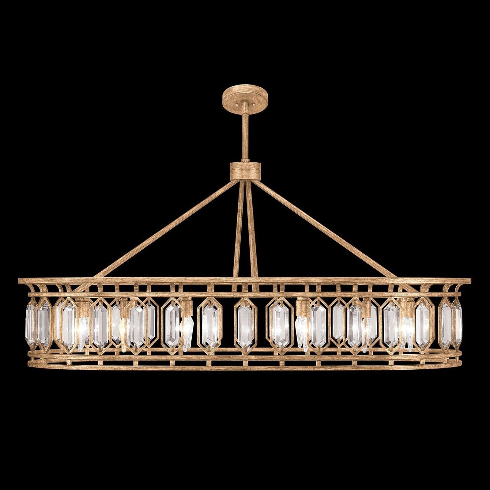 52-Inch Bevelled Crystal Oblong Pendant Light / Gold