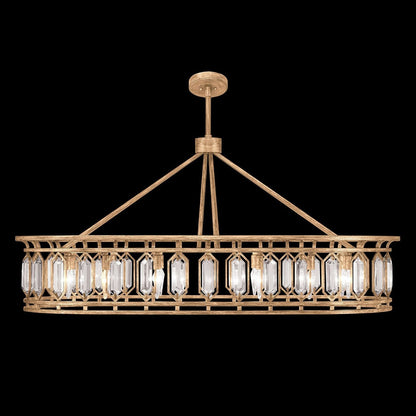 52-Inch Bevelled Crystal Oblong Pendant Light / Gold