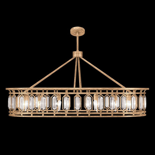 52-Inch Bevelled Crystal Oblong Pendant Light / Gold