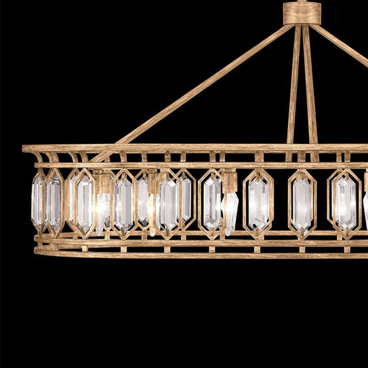 52-Inch Bevelled Crystal Oblong Pendant Light / Silver