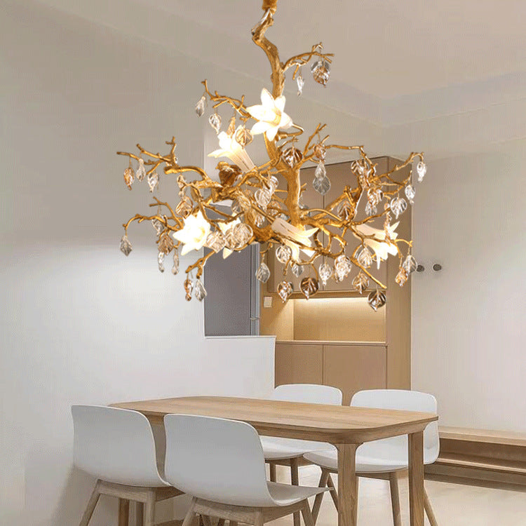Brass Branch Copper Glass Chandelier