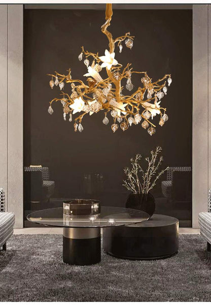 Brass Branch Copper Glass Chandelier
