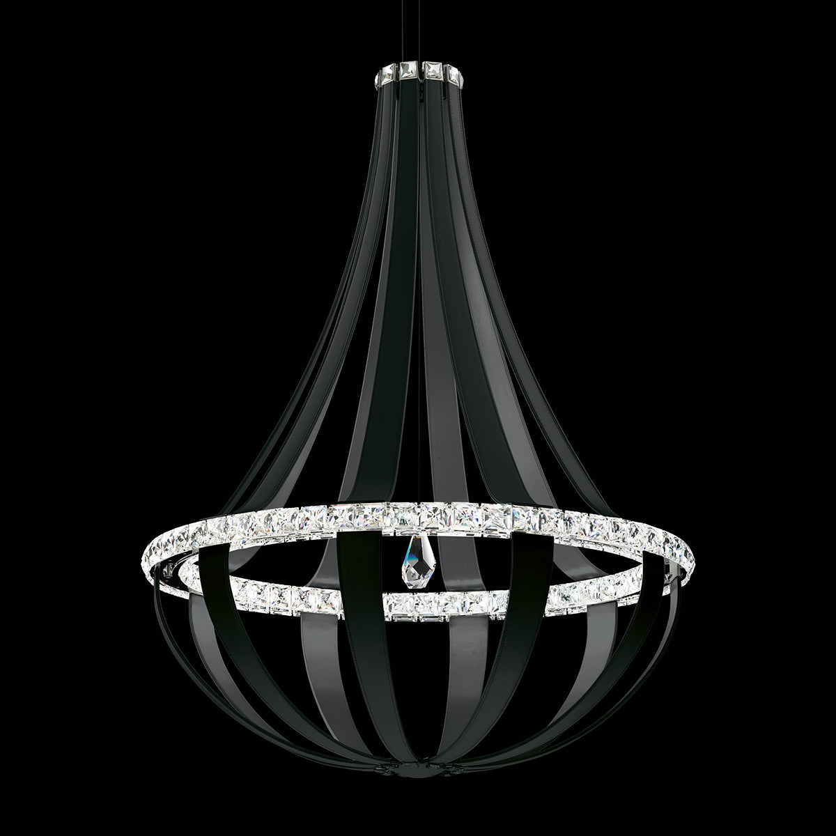 Draped Leather Crystal LED Pendant Light / Grizzly Black / Clear Radiance