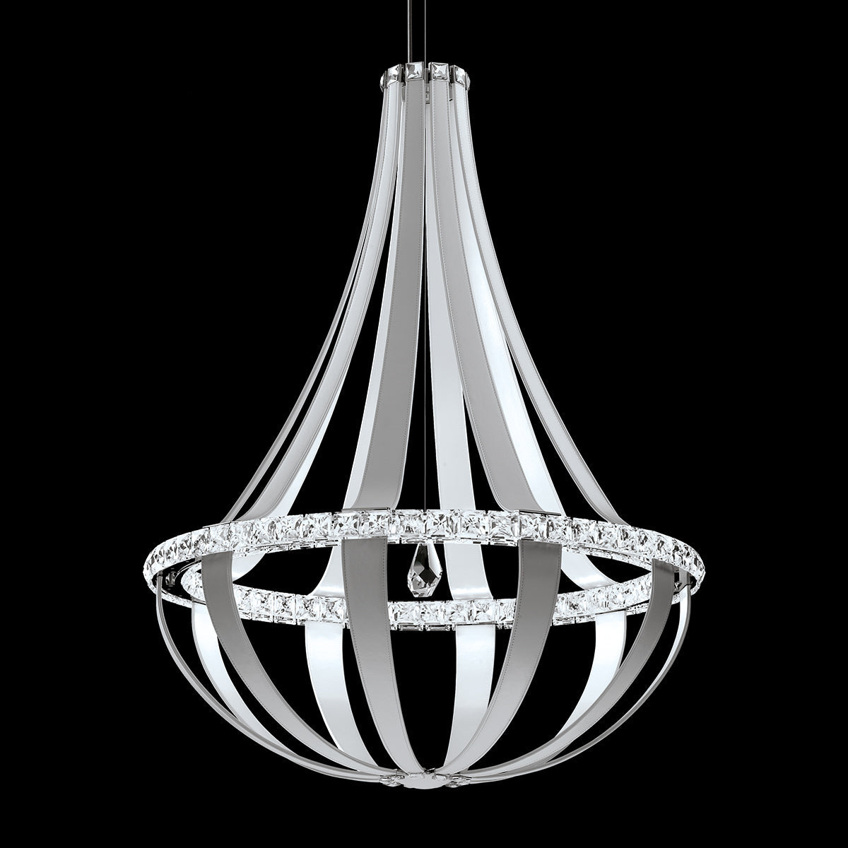 Draped Leather Crystal LED Pendant Light / Grizzly Black / Crystal Crystals From Swarovski