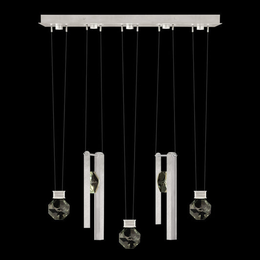 Five-Drop Crystal LED Pendant Light / Brushed Silver