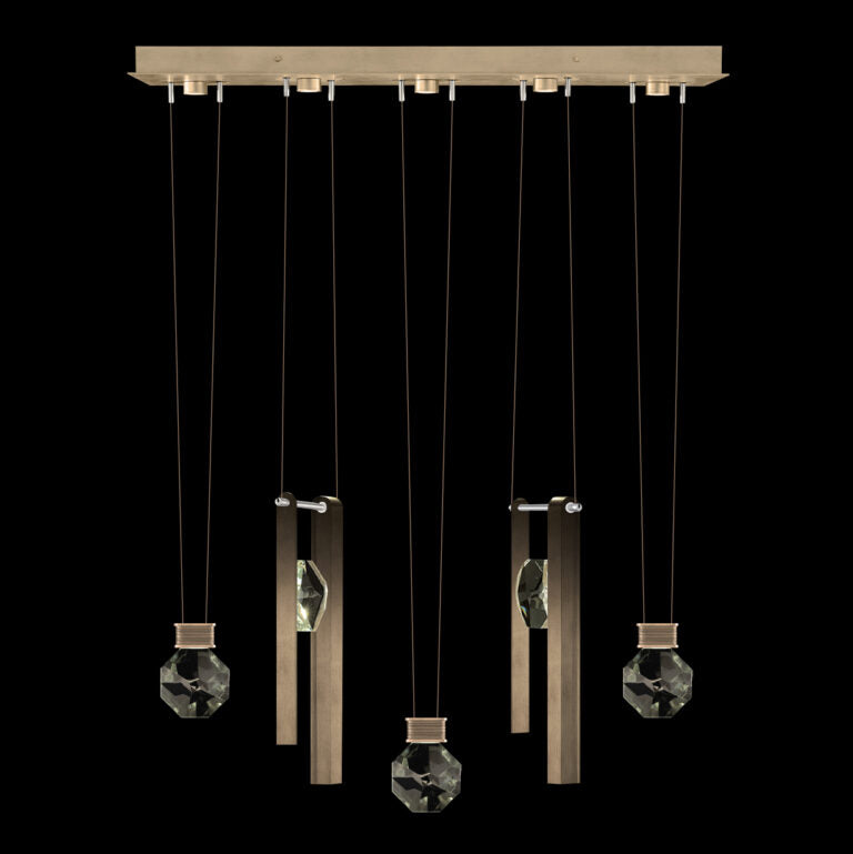 Five-Drop Crystal LED Pendant Light / Bronze