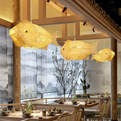 Handmade Bamboo Fish-Shaped Chandelier / Electrodeless Dimming / Small