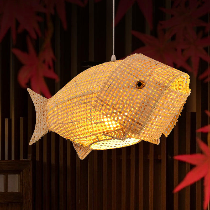 Handmade Bamboo Fish-Shaped Chandelier / Tricolor Light / Small
