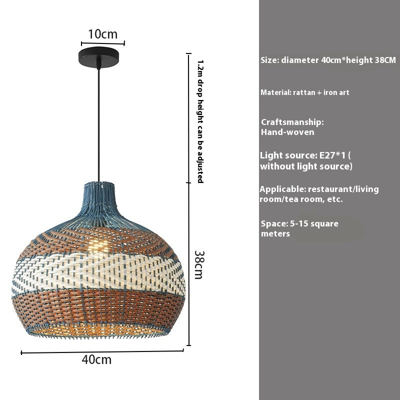 Handwoven Rattan Iron Pendant Light