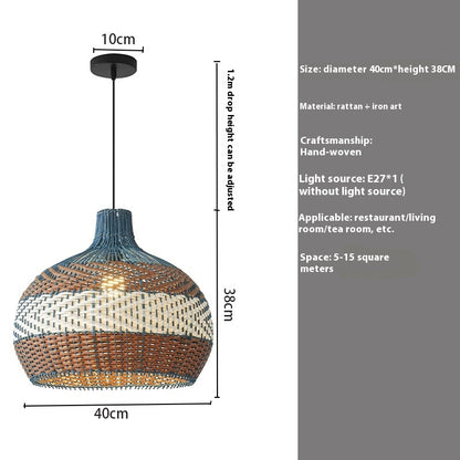 Handwoven Rattan Iron Pendant Light