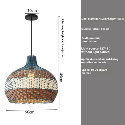 Handwoven Rattan Iron Pendant Light