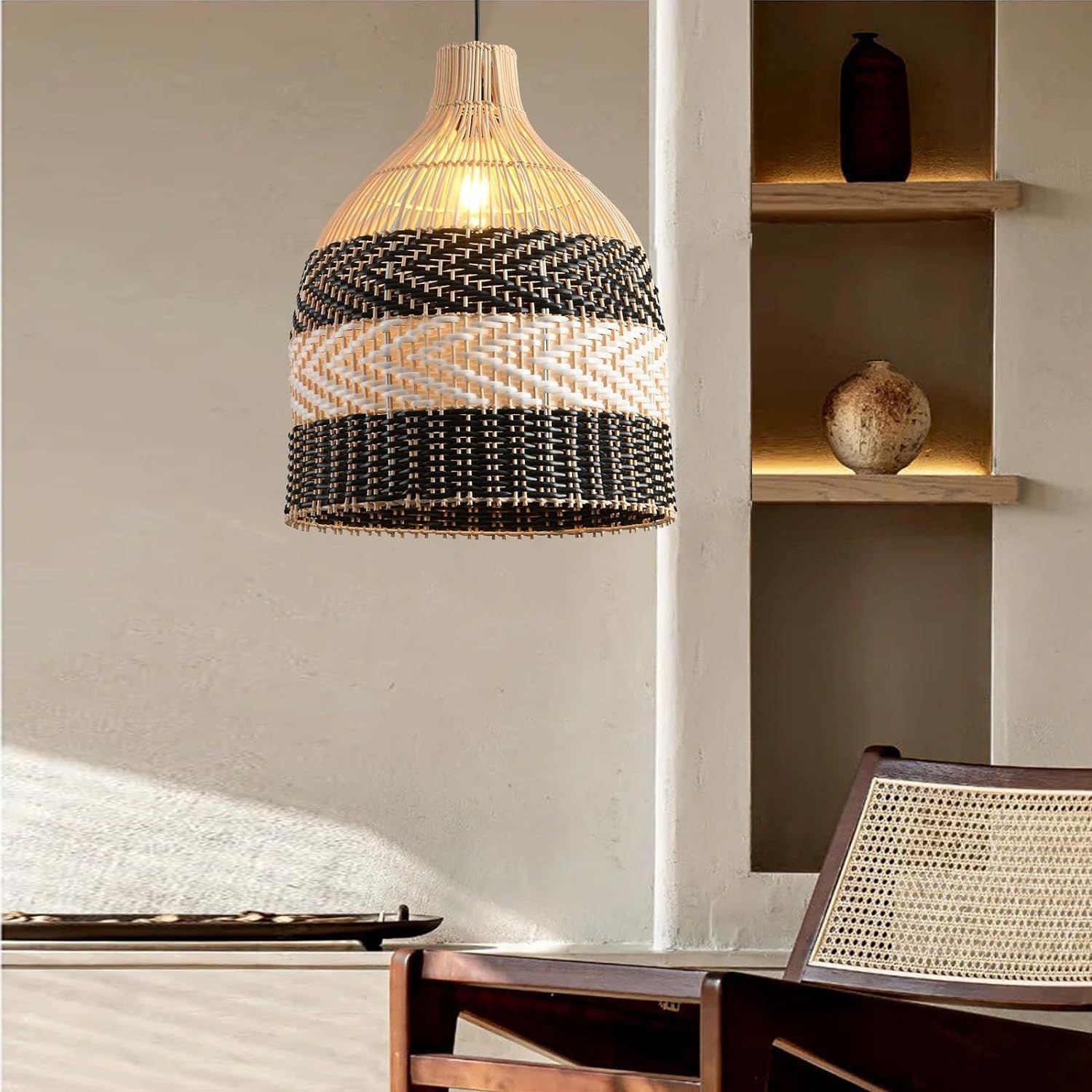 Handwoven Rattan Iron Pendant Light