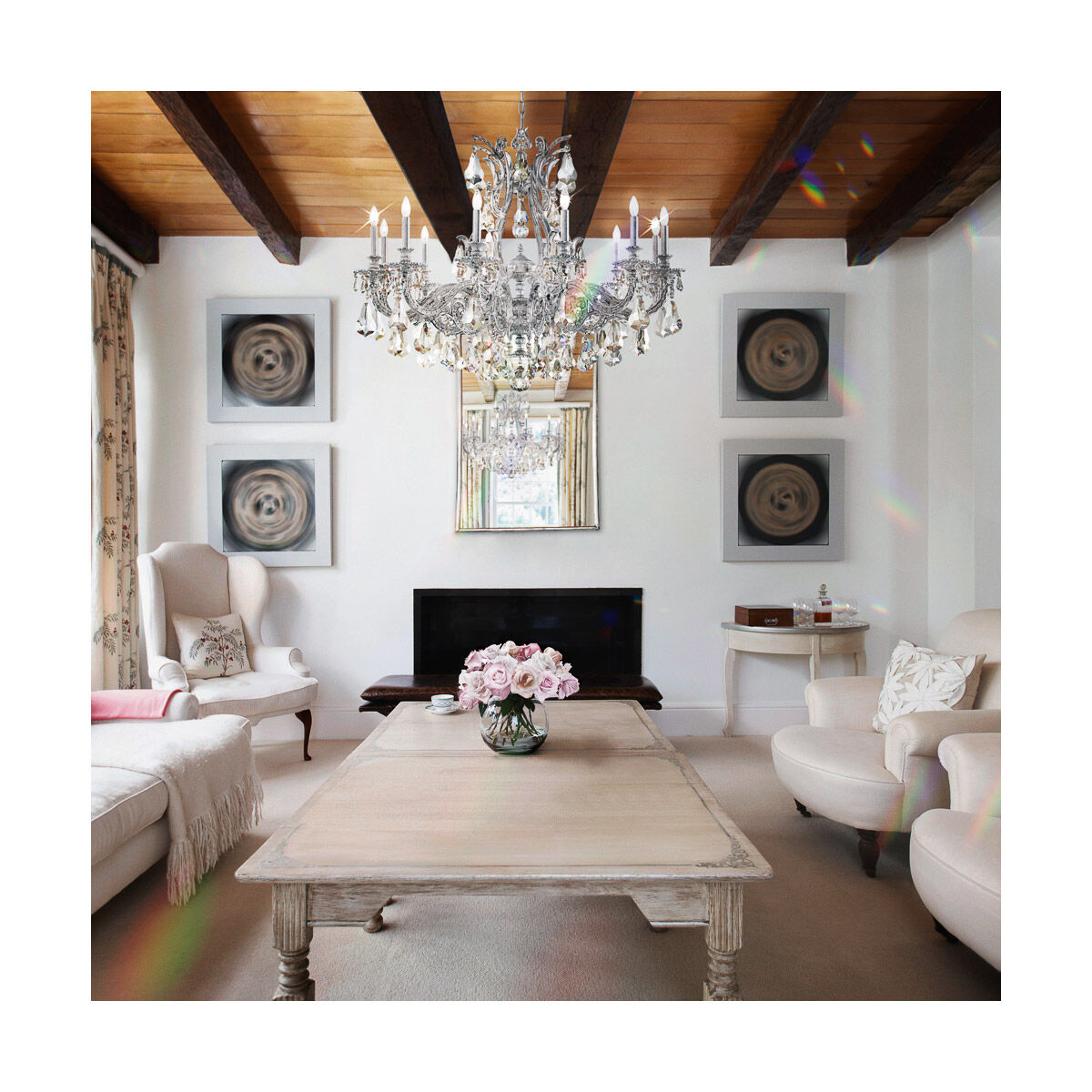 Italian Rococo Crystal Chandelier / Etruscan Gold / Clear Heritage Crystal