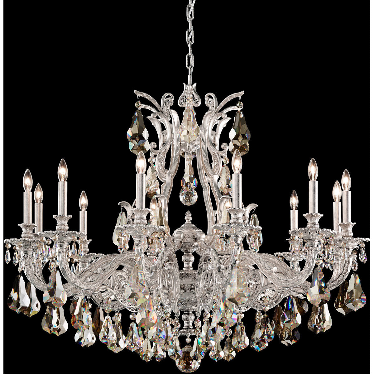 Italian Rococo Crystal Chandelier / Etruscan Gold / Clear Crystals From Swarovski