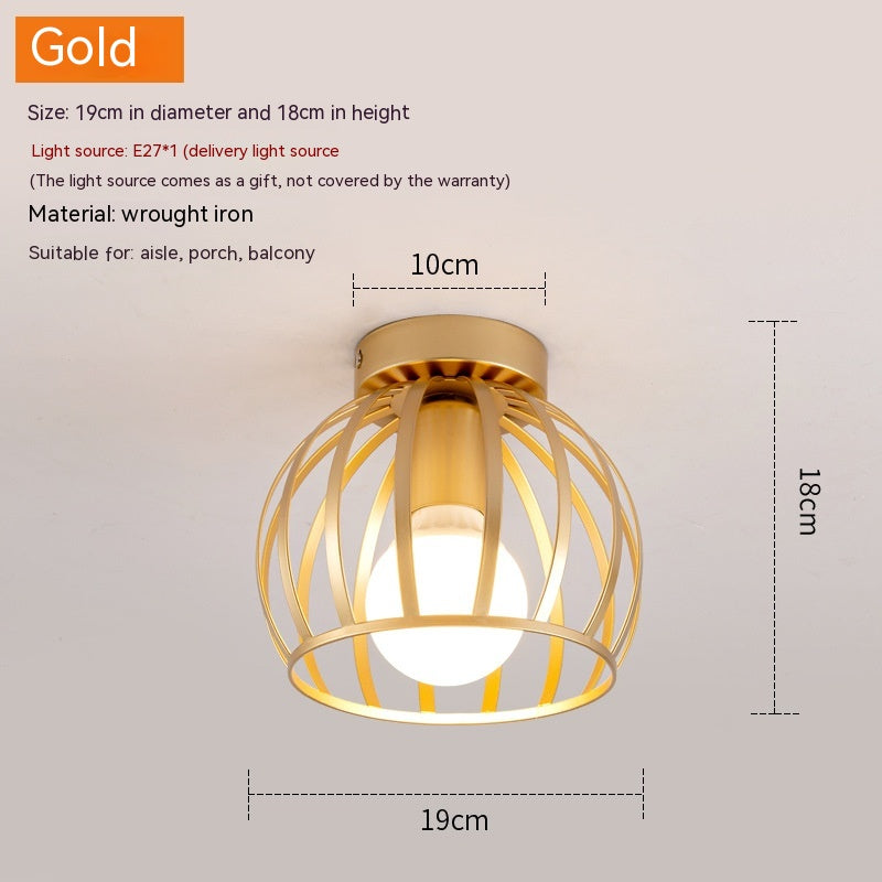 Nordic Wrought Iron Corridor Ceiling Light / Black / White Light