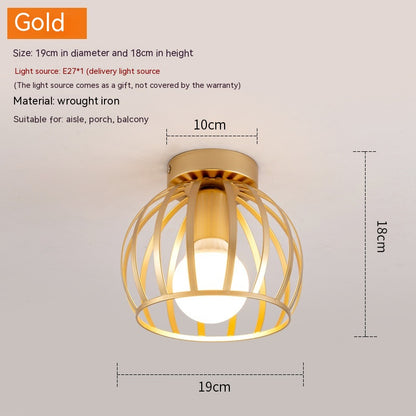 Nordic Wrought Iron Corridor Ceiling Light / Black / White Light