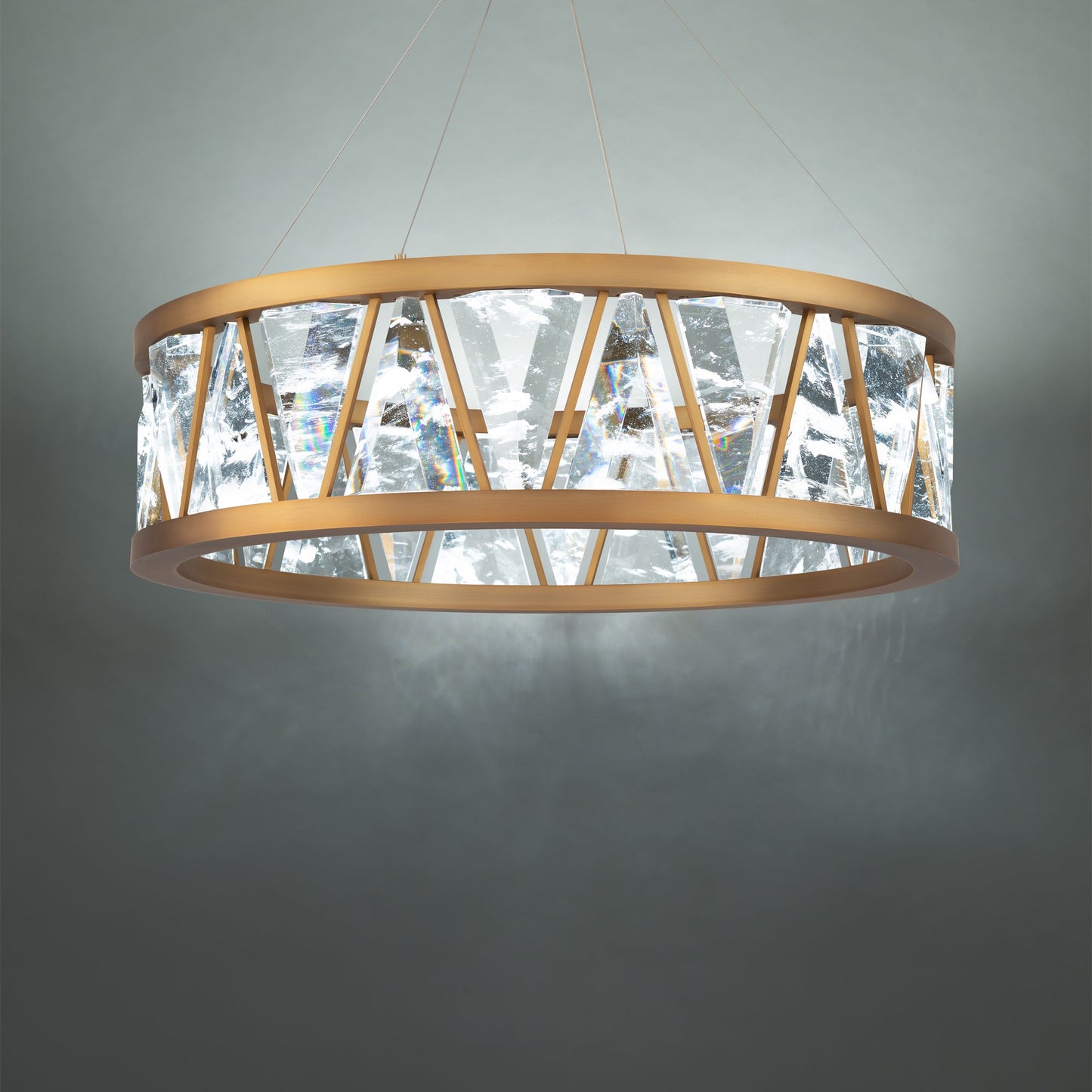 Quartz Crystal Double-Ring Pendant Light / Aged Brass