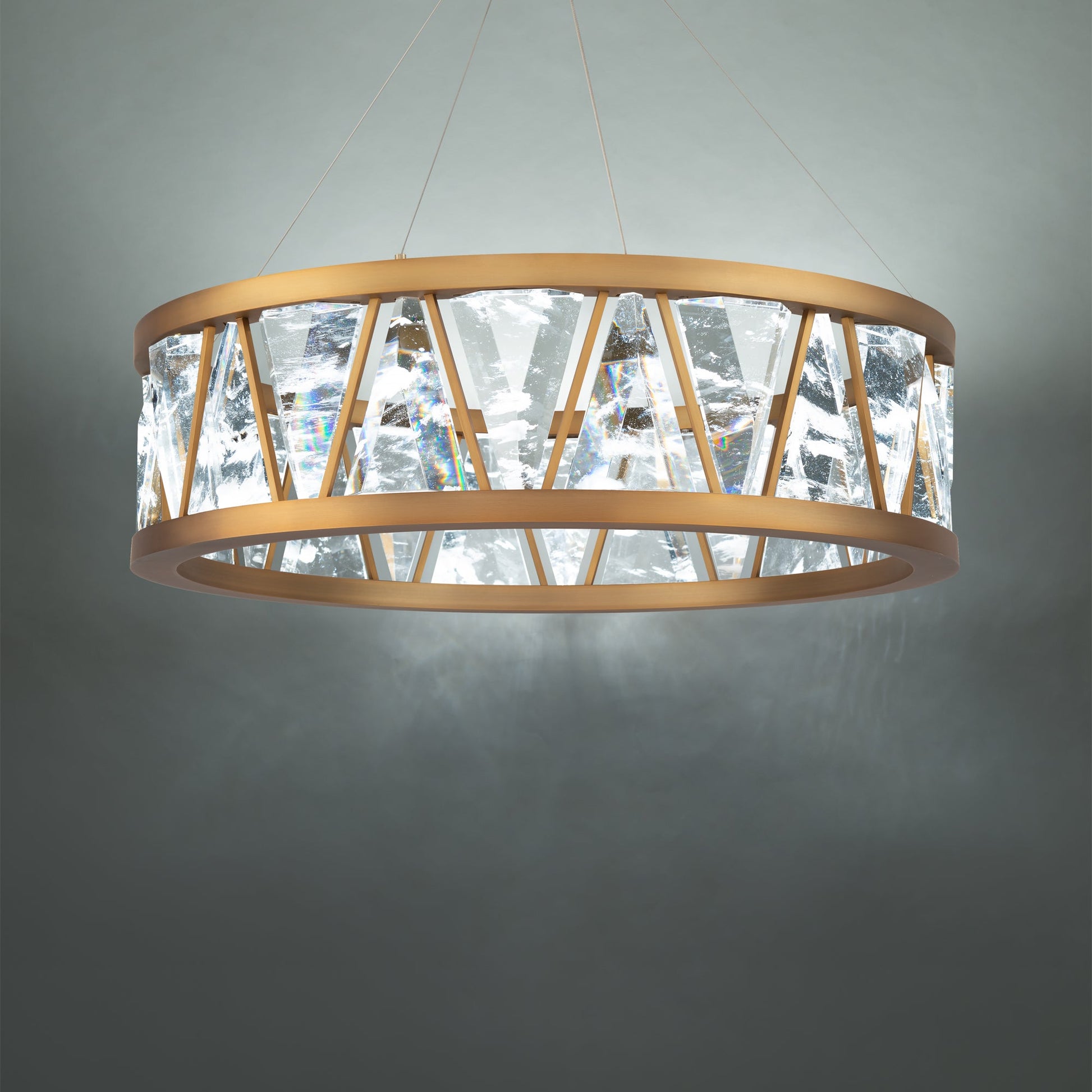 Quartz Crystal Double-Ring Pendant Light / Aged Brass