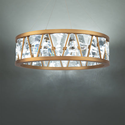 Quartz Crystal Double-Ring Pendant Light / Aged Brass