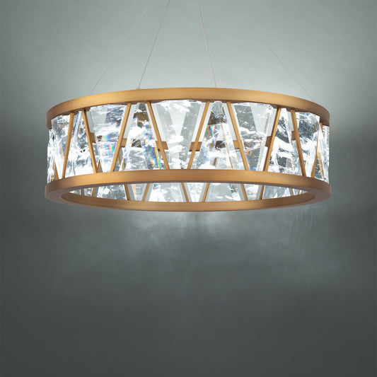 Quartz Crystal Double-Ring Pendant Light / Aged Brass