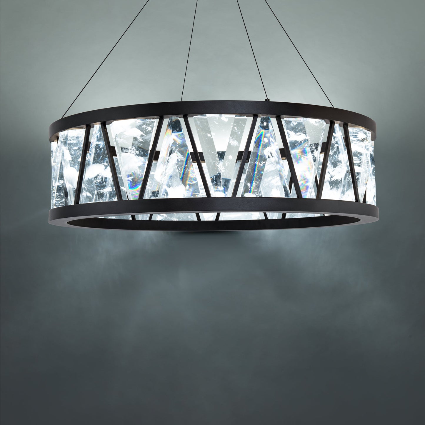 Quartz Crystal Double-Ring Pendant Light / Black