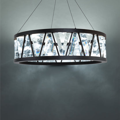 Quartz Crystal Double-Ring Pendant Light / Black