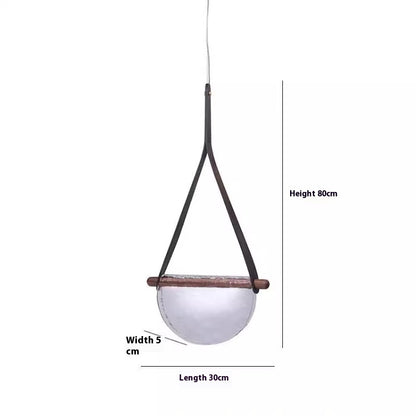 Smoked Glass Belt Pendant Light / Black Belt Smoky Gray Glass / Warm Light