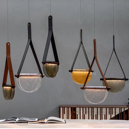 Smoked Glass Belt Pendant Light / Black Belt Clear Glass / Tricolor Light