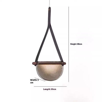 Smoked Glass Belt Pendant Light / Black Belt Smoky Gray Glass / Tricolor Light