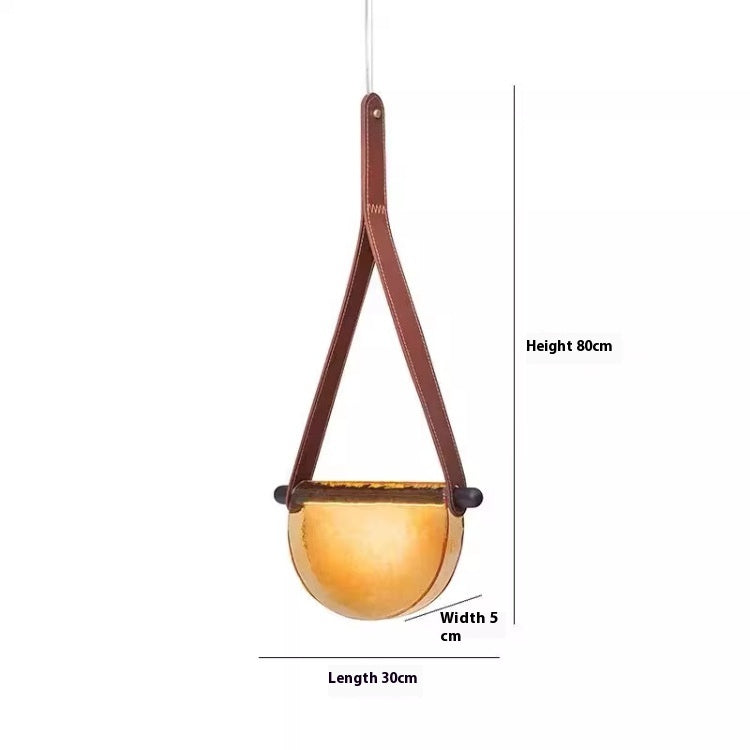 Smoked Glass Belt Pendant Light / Brown Belt Amber Glass / Neutral Light