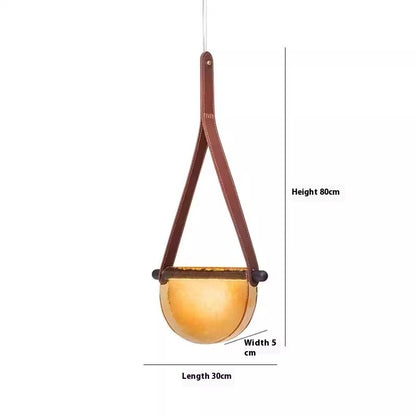 Smoked Glass Belt Pendant Light / Brown Belt Amber Glass / Neutral Light