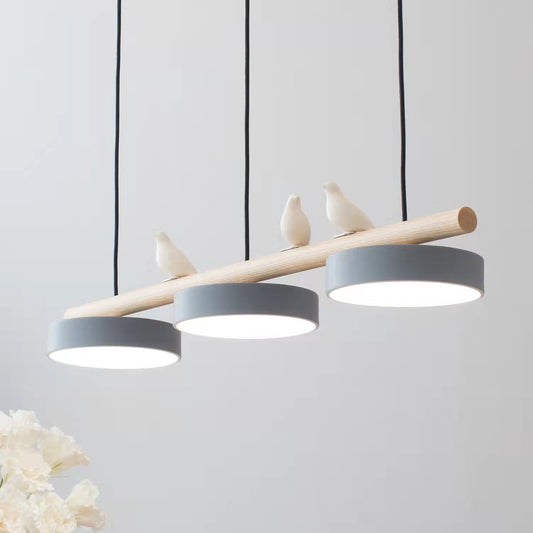 Three-Light Bird Accent Wood Chandelier / Gray
