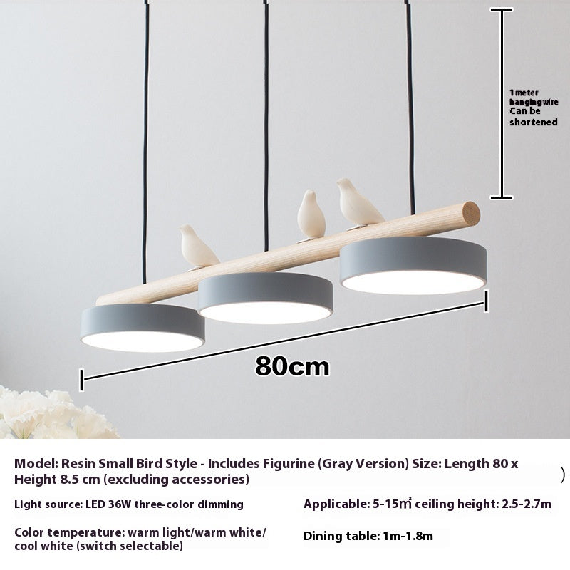 Three-Light Bird Accent Wood Chandelier