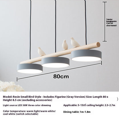 Three-Light Bird Accent Wood Chandelier