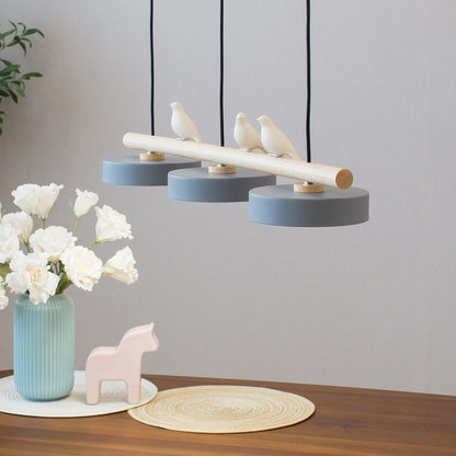 Three-Light Bird Accent Wood Chandelier / Nordic Blue