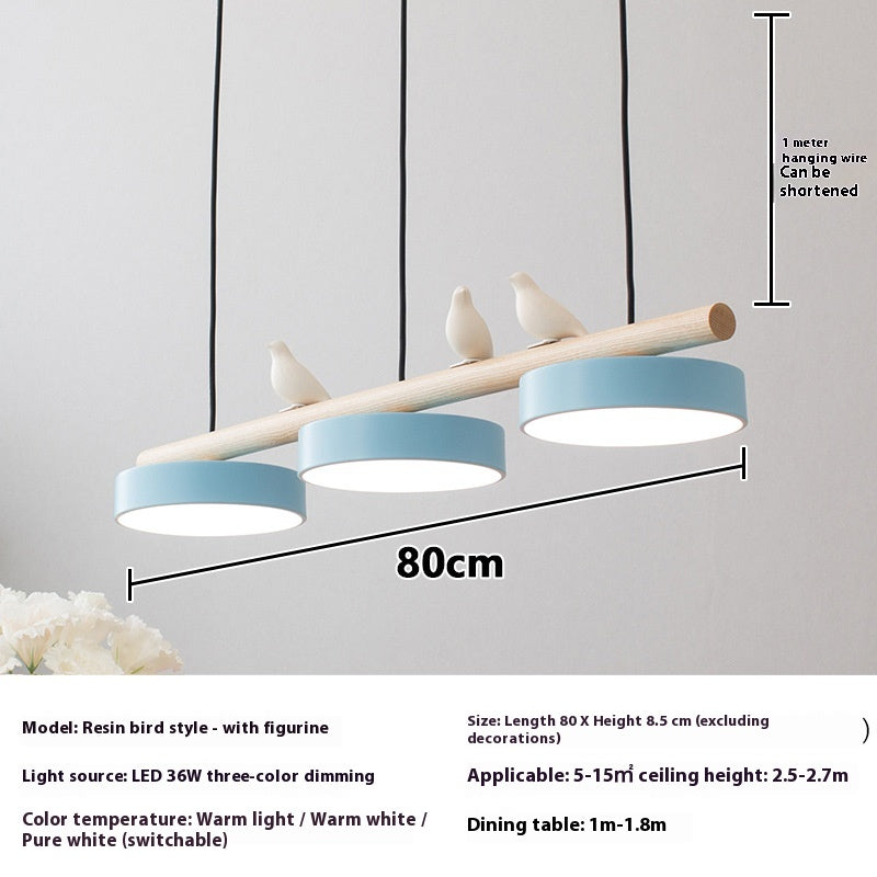 Three-Light Bird Accent Wood Chandelier / Yellow