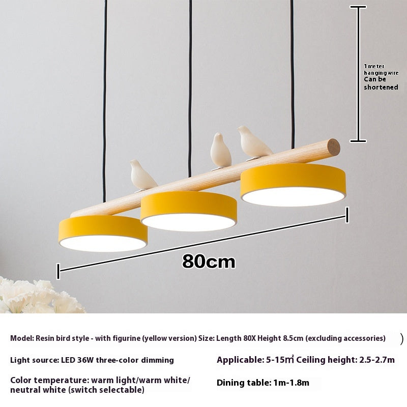 Three-Light Bird Accent Wood Chandelier / Pink
