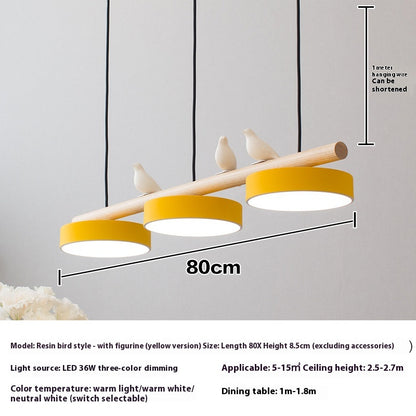 Three-Light Bird Accent Wood Chandelier / Pink