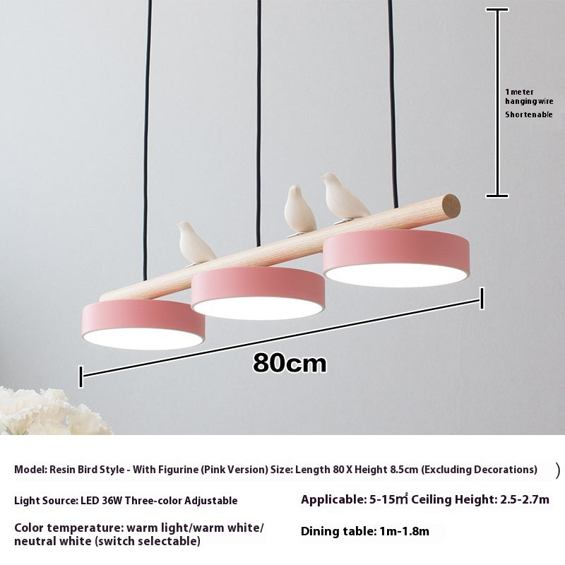 Three-Light Bird Accent Wood Chandelier / Black