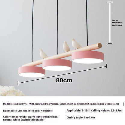 Three-Light Bird Accent Wood Chandelier / Black