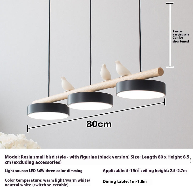 Three-Light Bird Accent Wood Chandelier