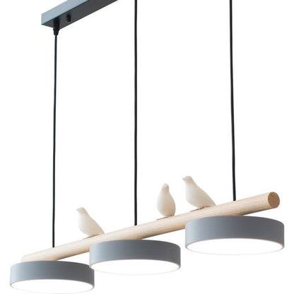 Three-Light Bird Accent Wood Chandelier / White