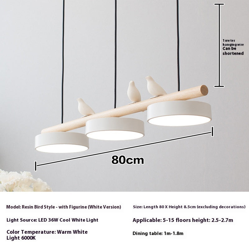 Three-Light Bird Accent Wood Chandelier