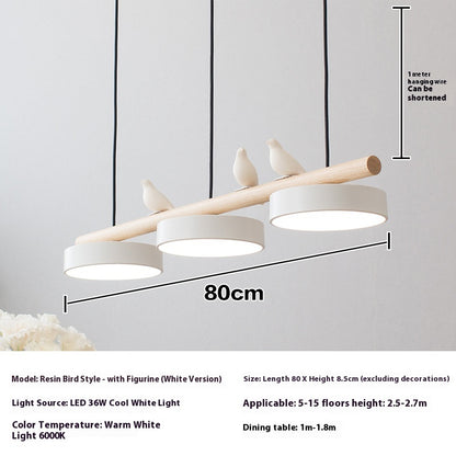 Three-Light Bird Accent Wood Chandelier