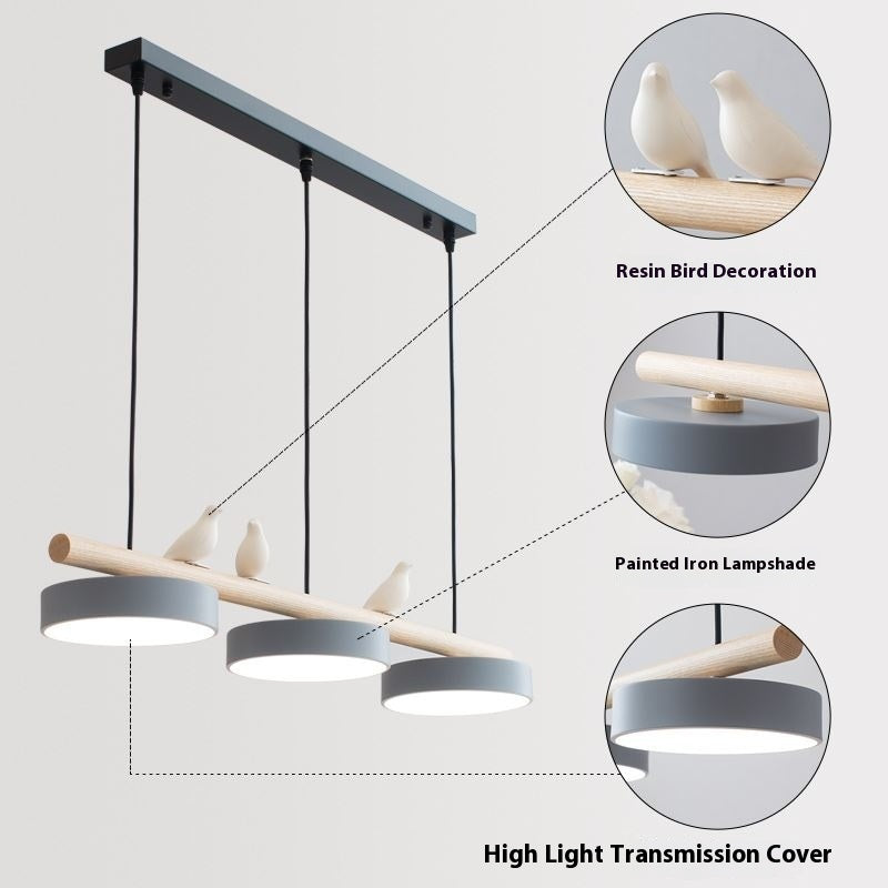 Three-Light Bird Accent Wood Chandelier
